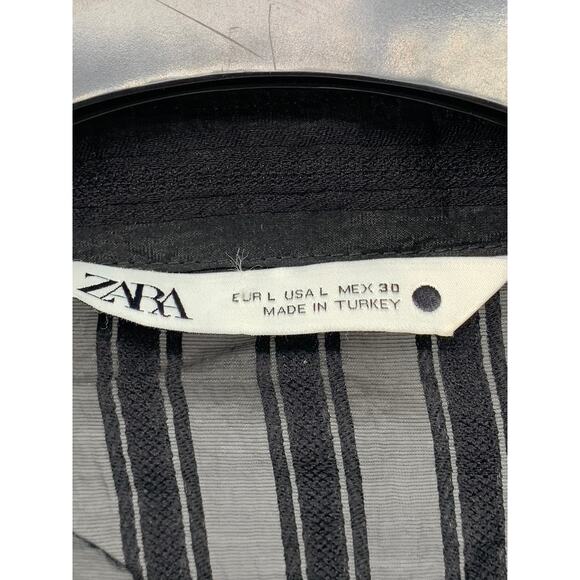 ZARA Women's Black Sheer Striped Regular-Fit Button-Up Long Puff Sleeve Top SZ L - Picture 7 of 10